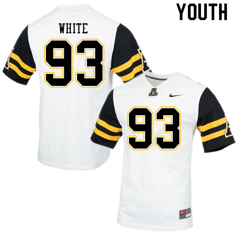 Youth #93 KaRon White Appalachian State Mountaineers College Football Jerseys Sale-White - Click Image to Close